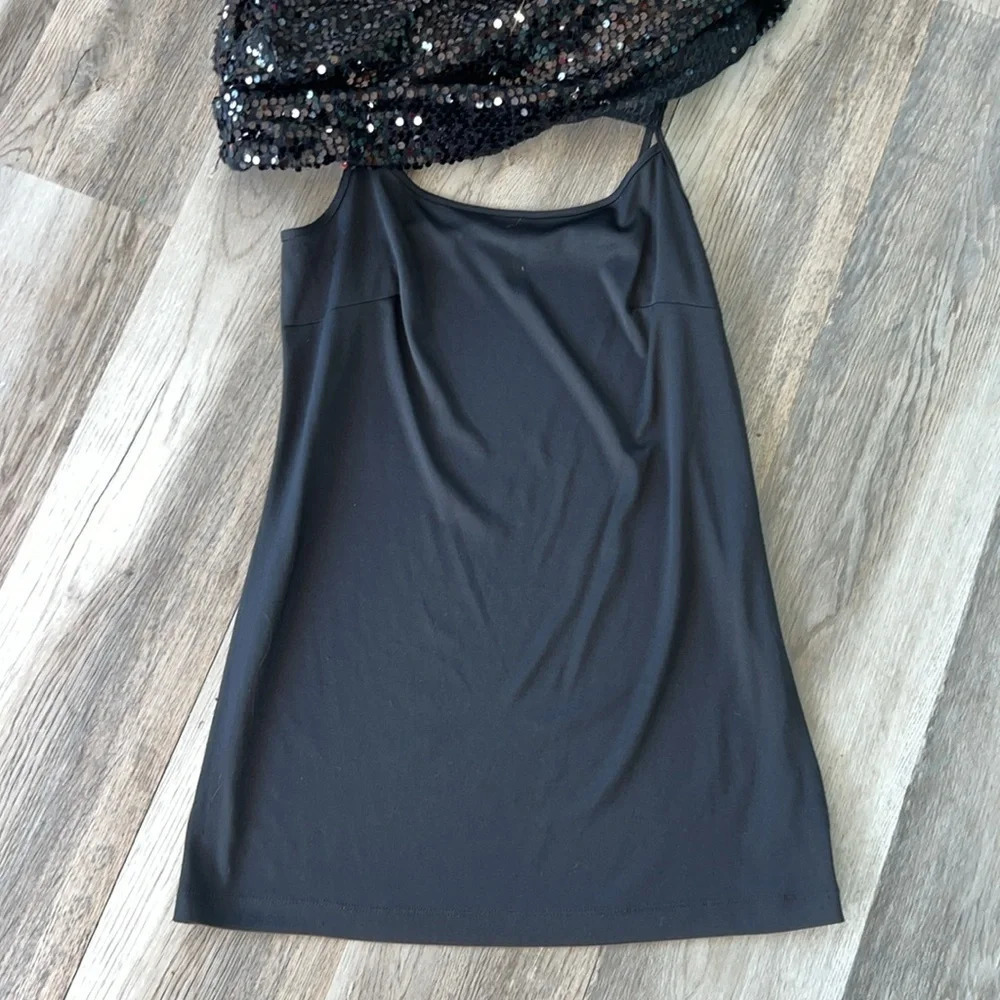 Connected Apparel Sleeveless Black Sequin Mini Dress - Picture 7 of 8